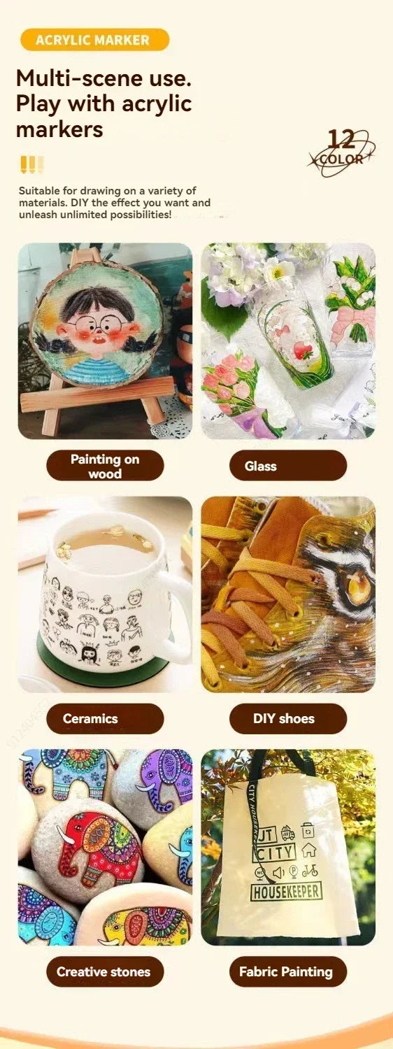 Premium Acrylic Marker Pen Set (12–60 Colors)